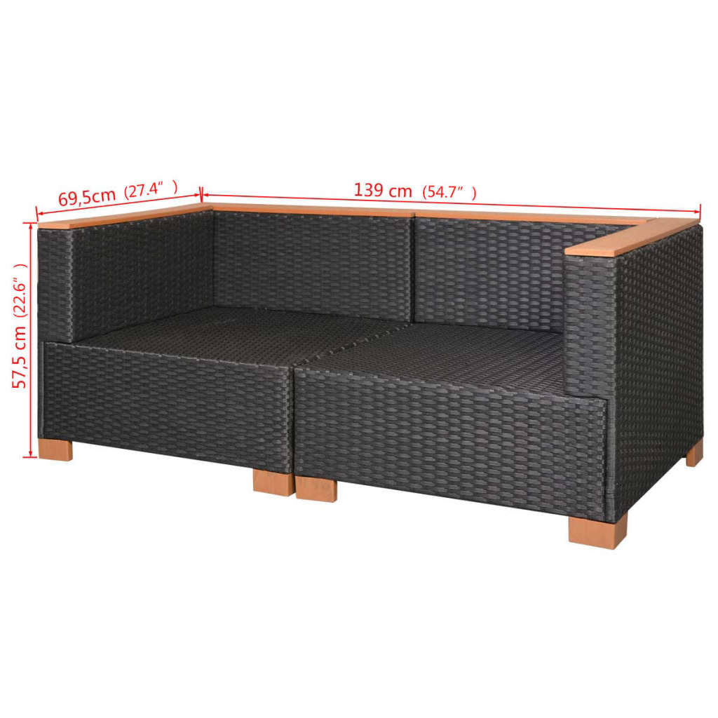 Garden sofa poly rattan black