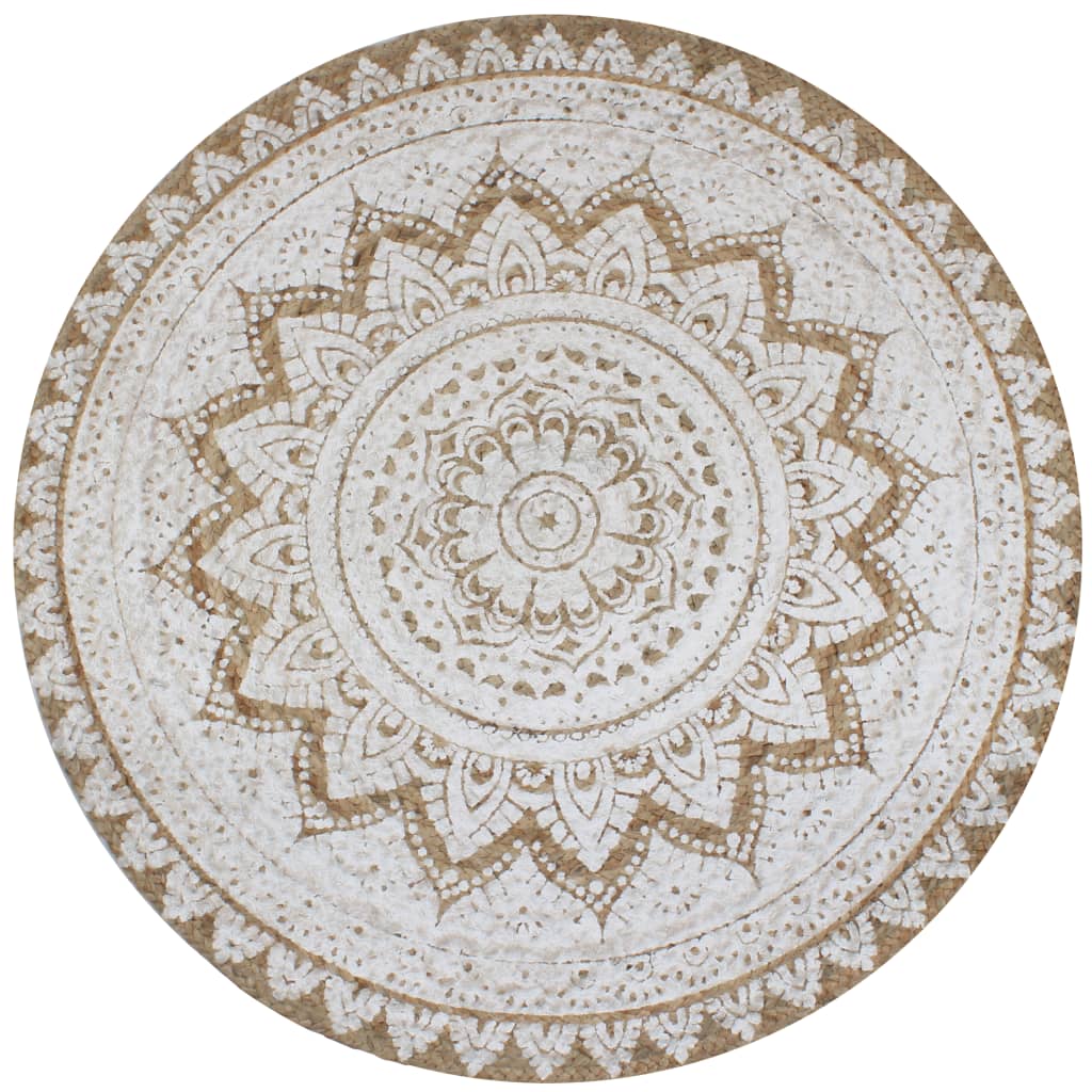 Teppich Jute Geflochten Bedruckt 90 cm Rund