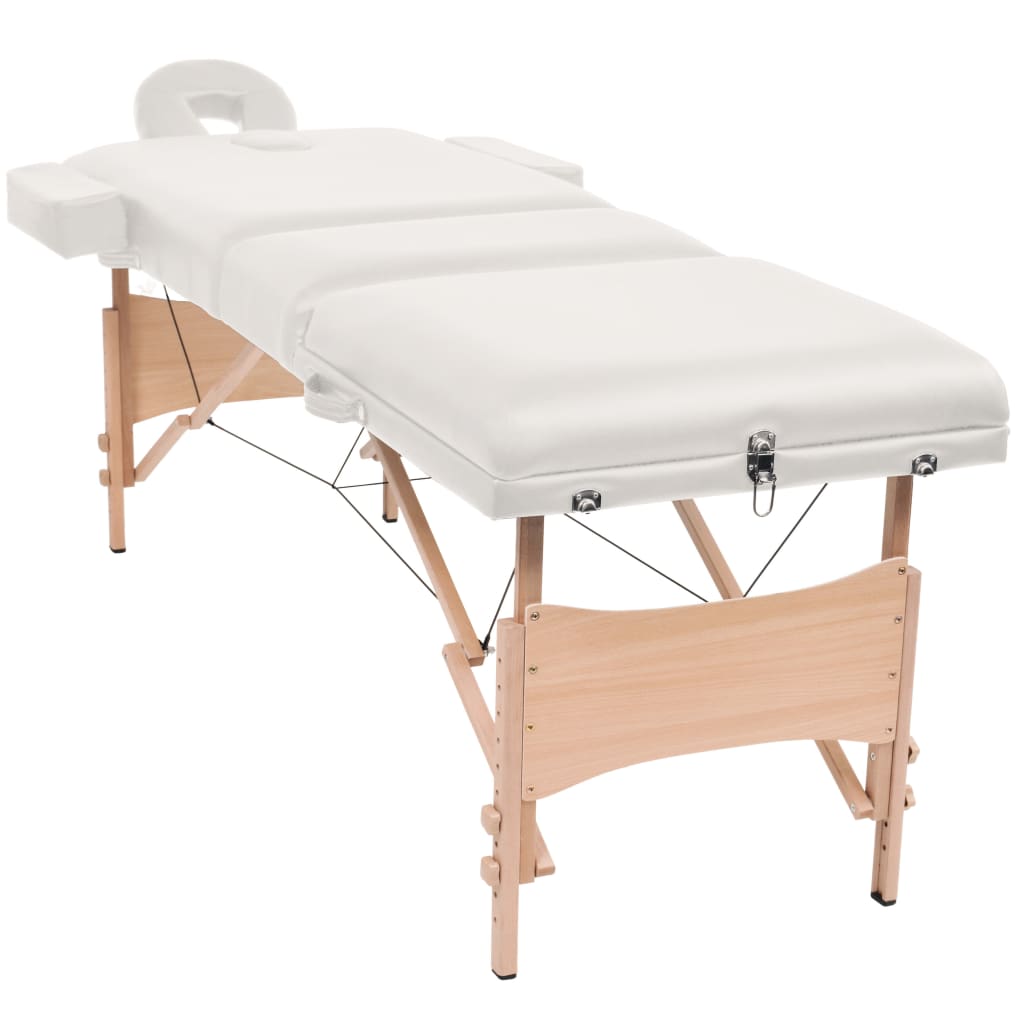 Massage table 3-zone with stool foldable 10 cm seat white
