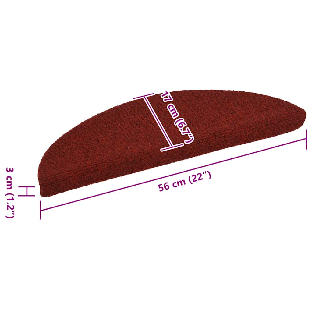 15 pcs. Self-adhesive stair mats needle felt 56x17x3cm red