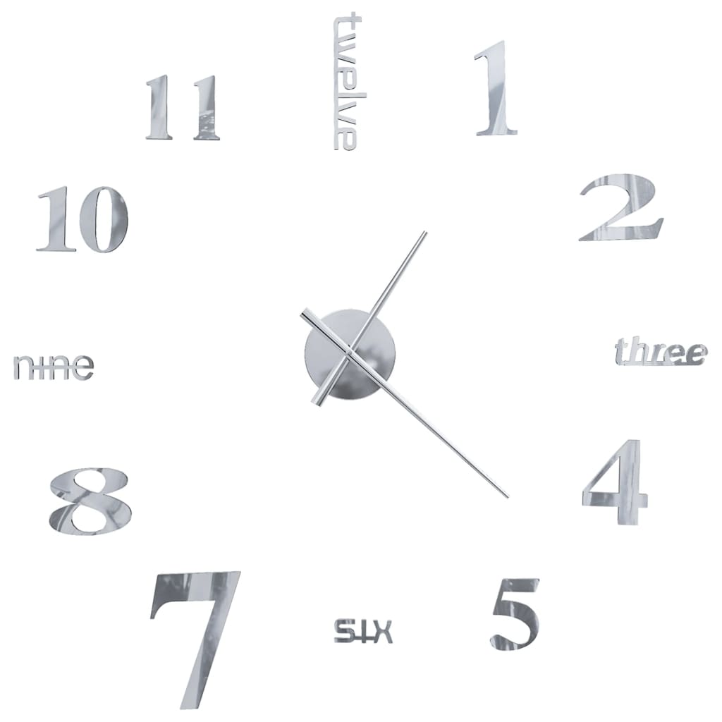 3D wall clock modern design 100 cm XXL silver