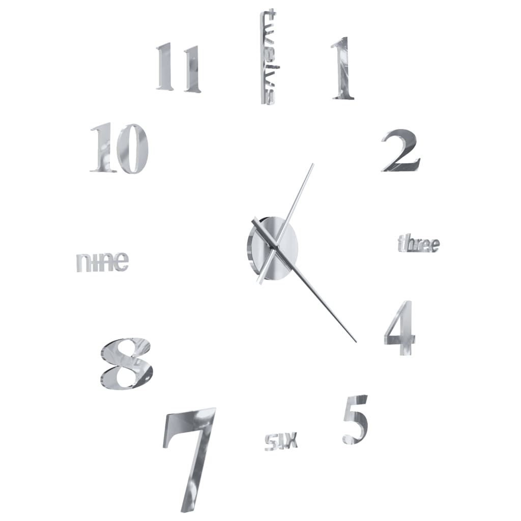 3D wall clock modern design 100 cm XXL silver
