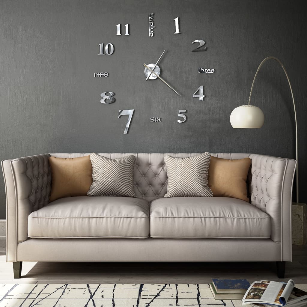 3D wall clock modern design 100 cm XXL silver