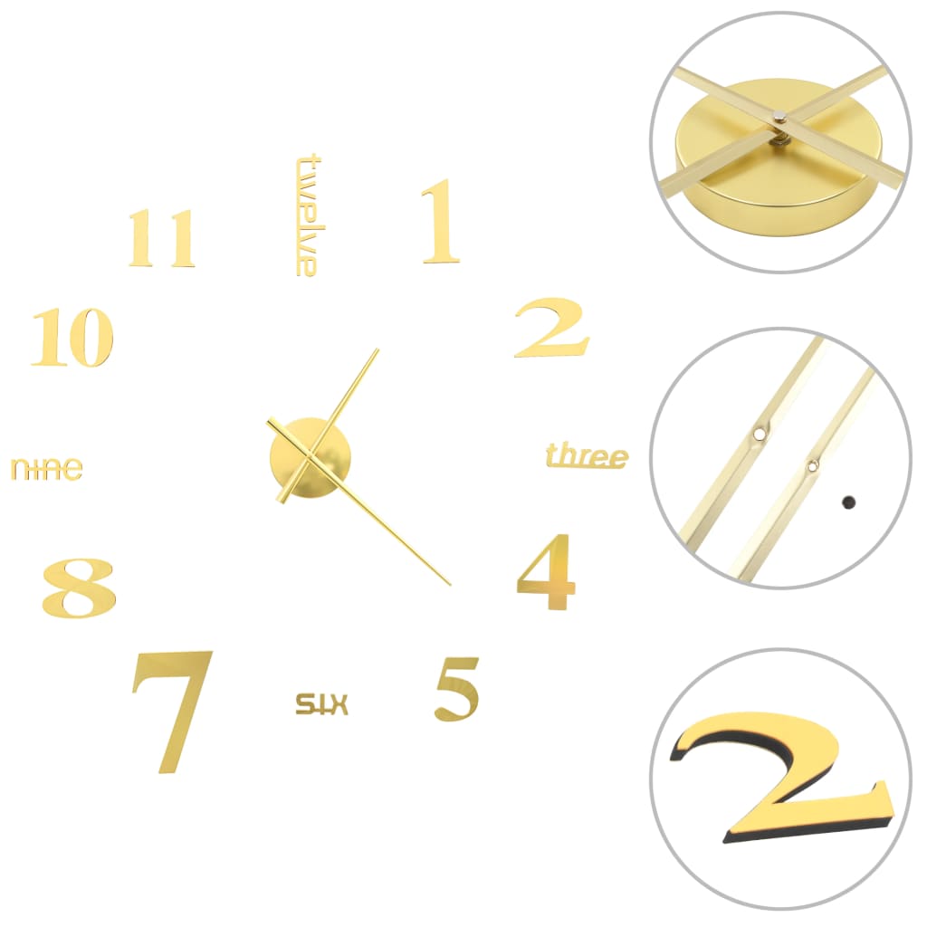 Horloge murale 3D design moderne 100 cm XXL doré