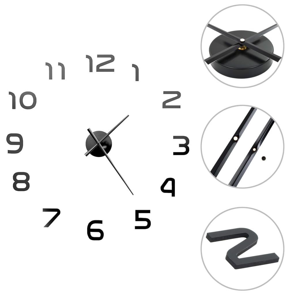 3D wall clock modern design 100 cm XXL black