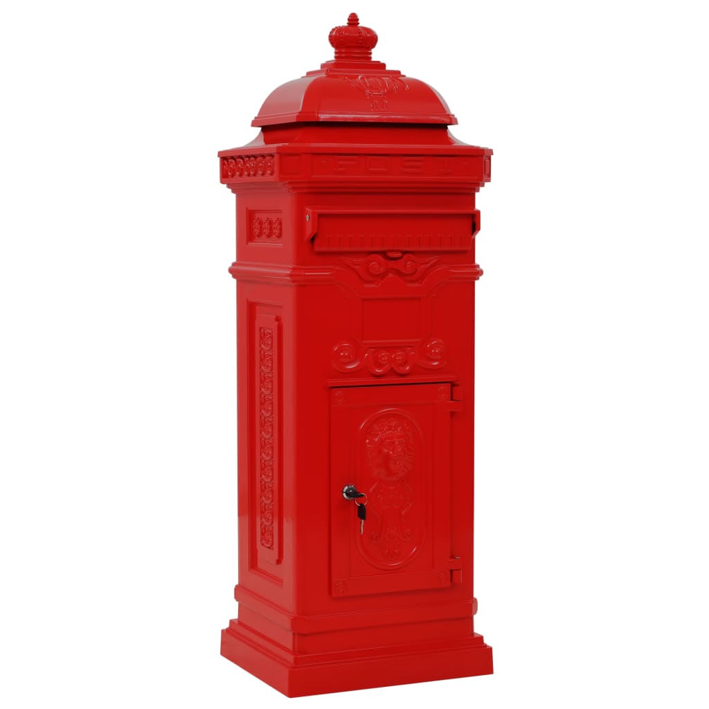 Column mailbox aluminum vintage style rustproof red
