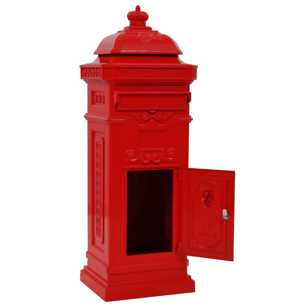 Column mailbox aluminum vintage style rustproof red