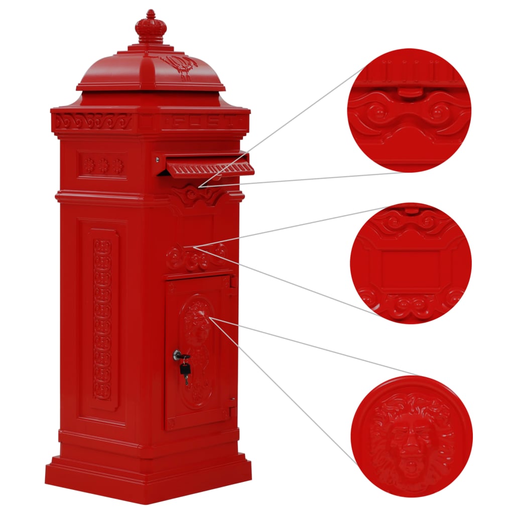 Column mailbox aluminum vintage style rustproof red