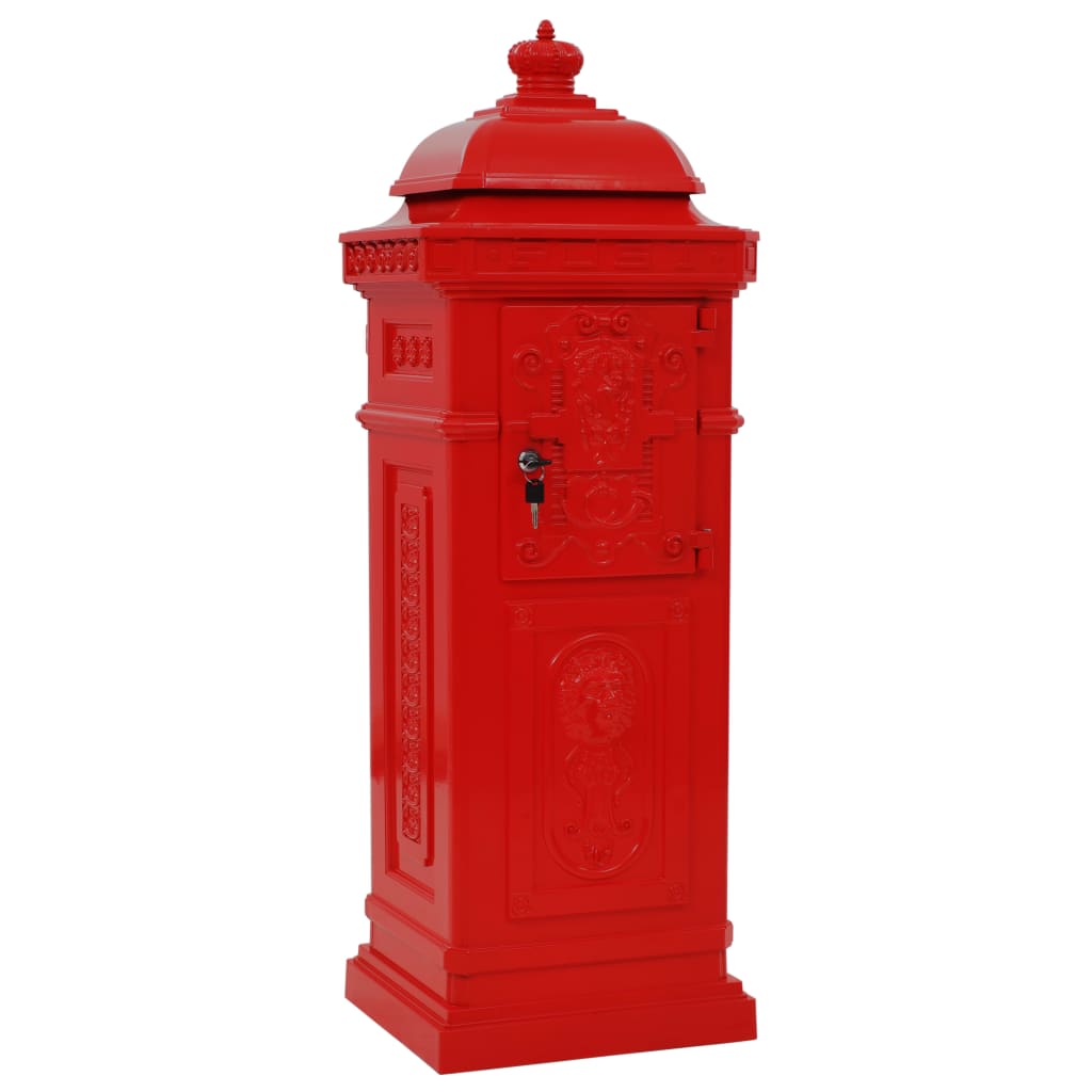 Column mailbox aluminum vintage style rustproof red