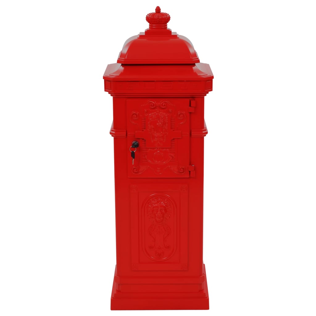 Column mailbox aluminum vintage style rustproof red