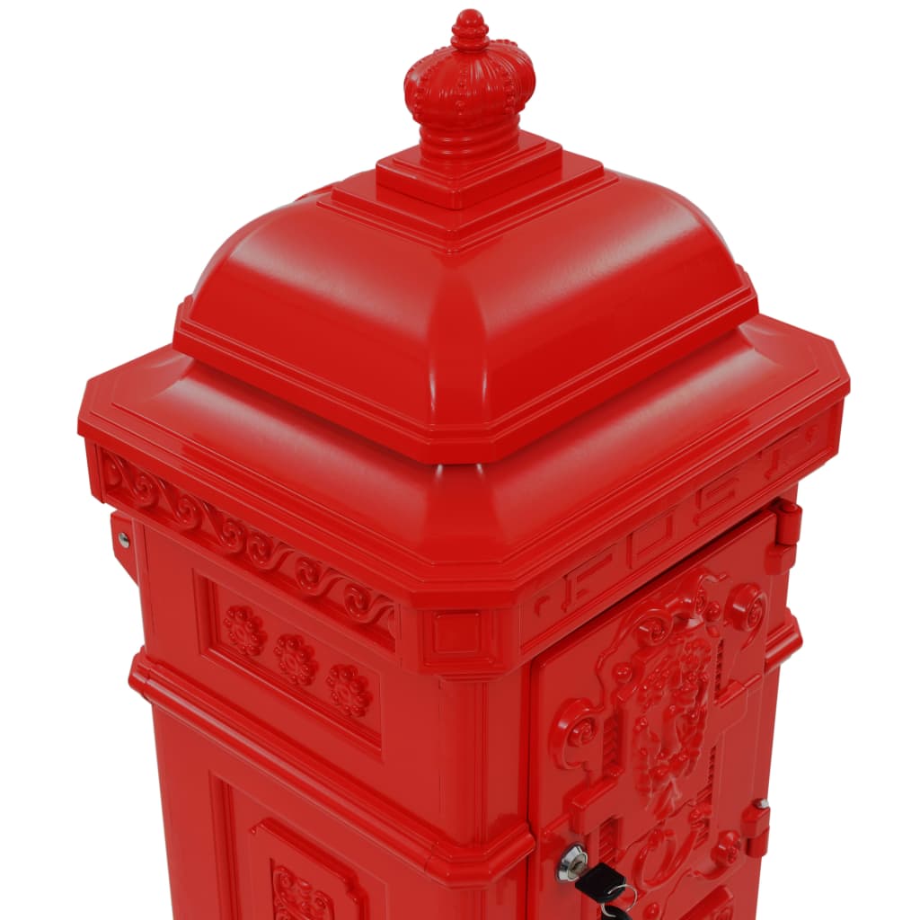 Column mailbox aluminum vintage style rustproof red