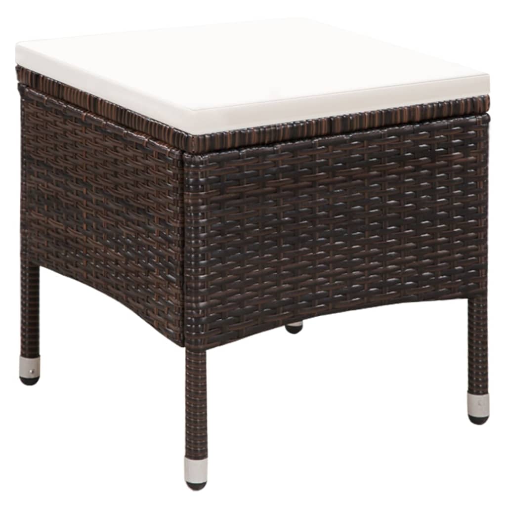 Garden chair and stool with padding poly rattan brown