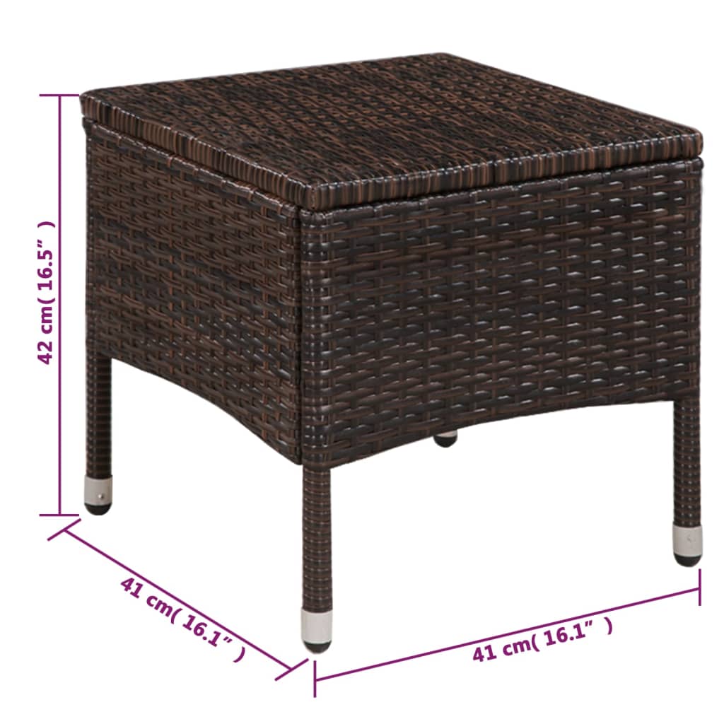 Garden chair and stool with padding poly rattan brown
