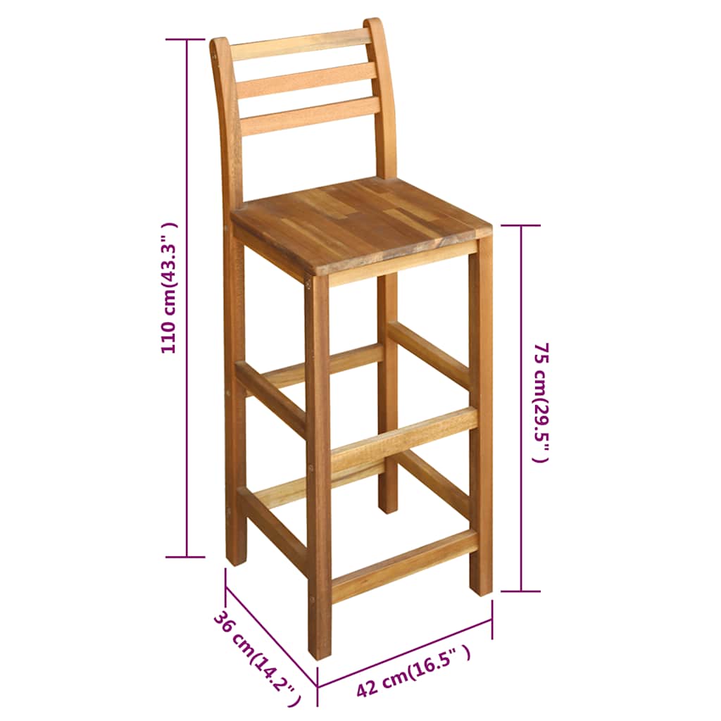 Bar stools 2 pcs. Solid acacia wood