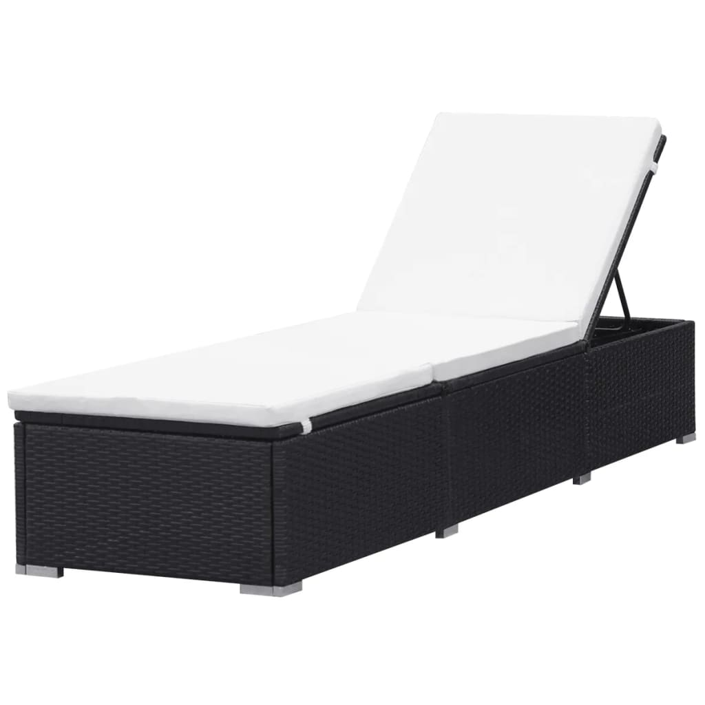 Bain de soleil avec coussin poly rotin noir