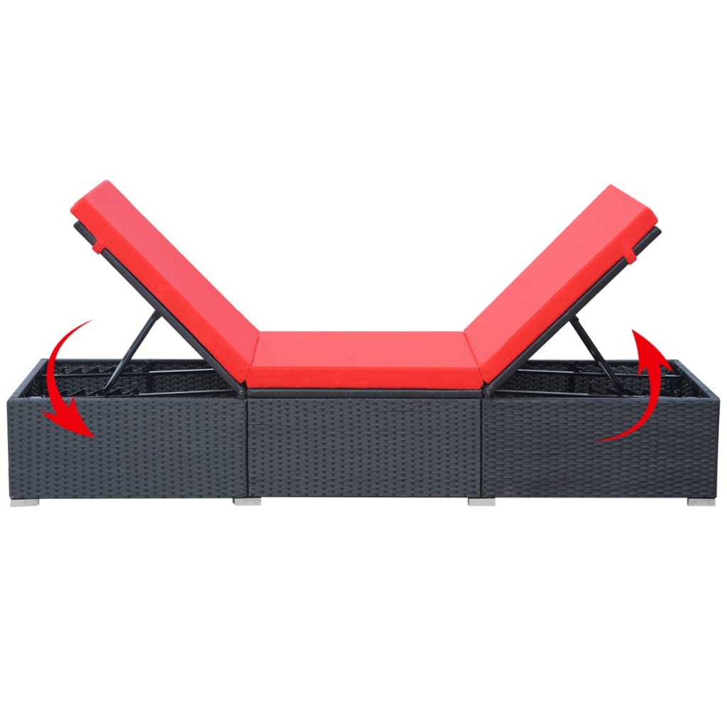 Bain de soleil avec coussin poly rotin noir