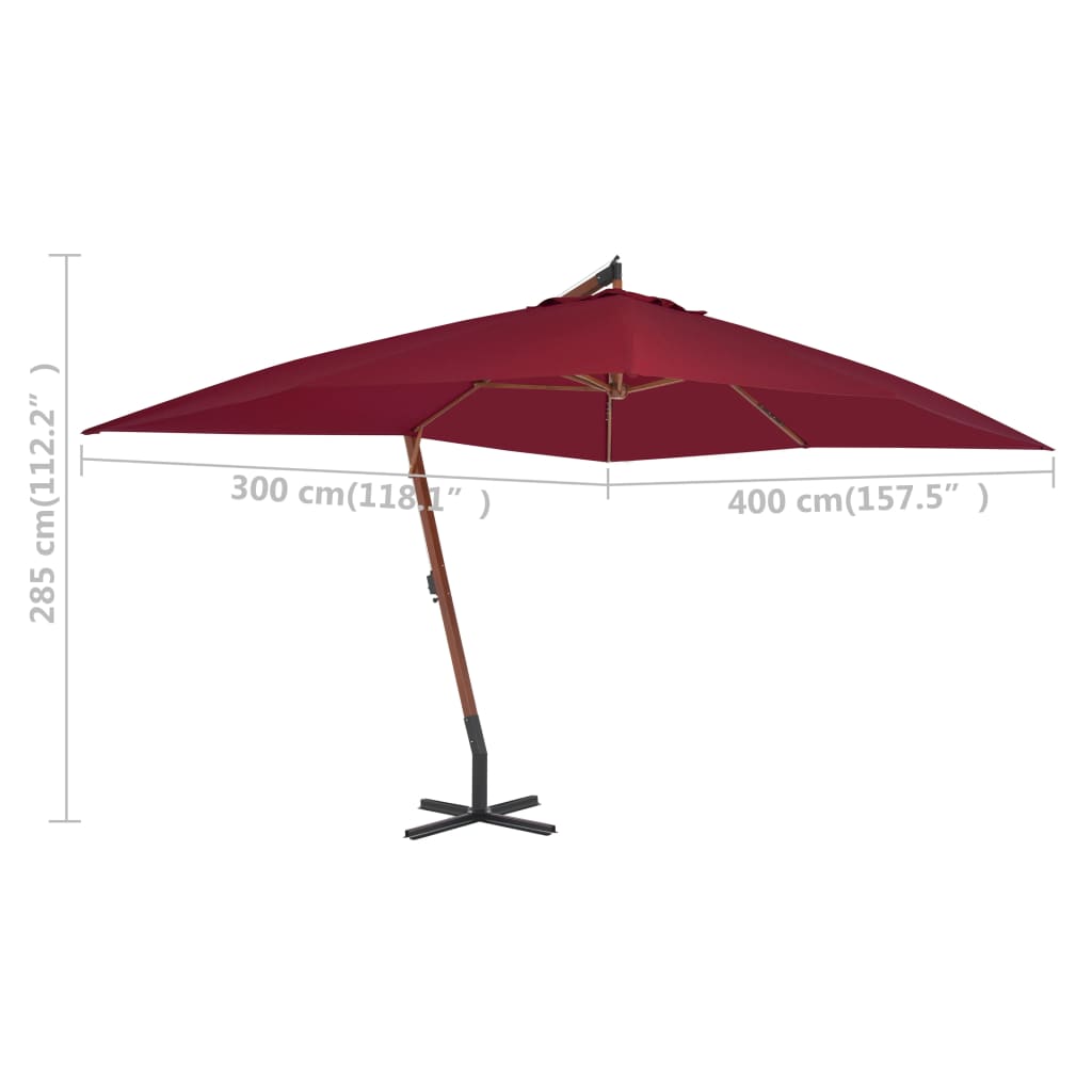 Traffic light shade with wooden pole 400x300 cm Bordeaux red