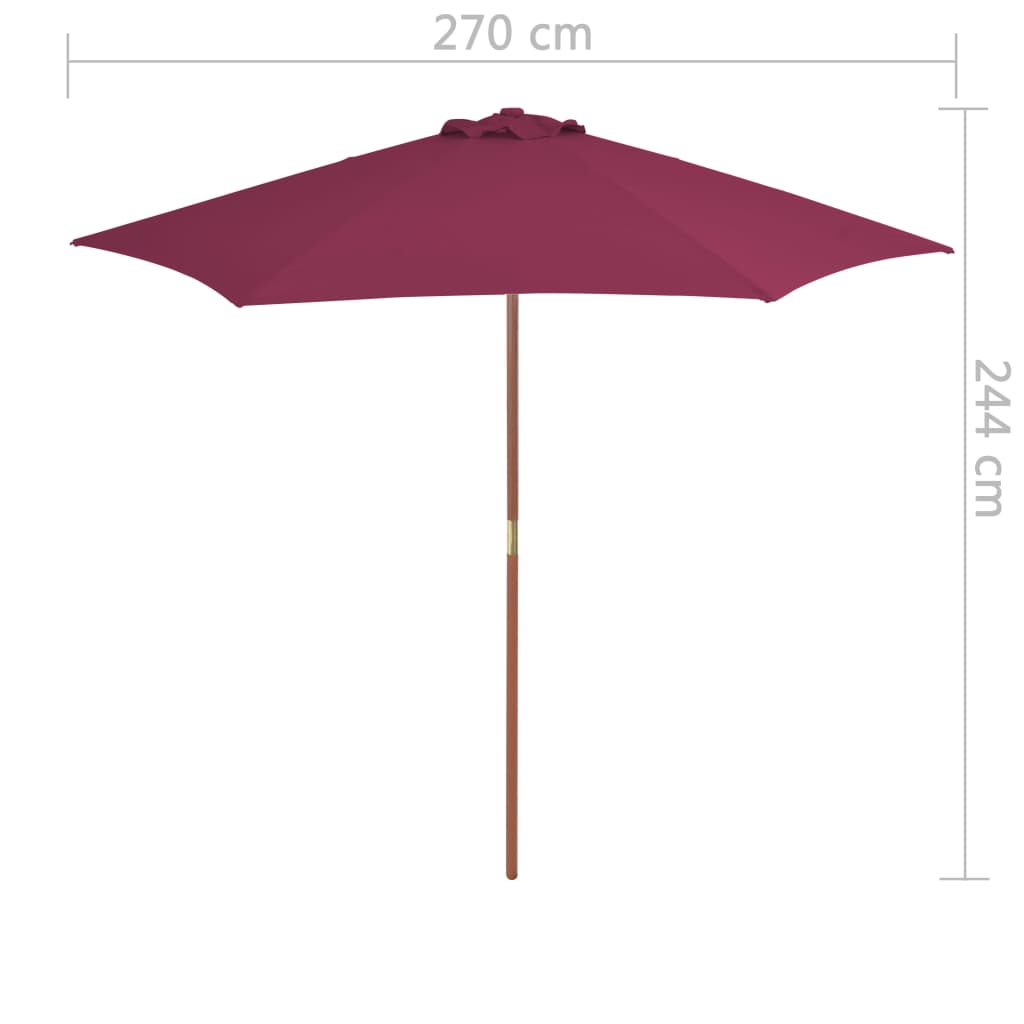 Parasol with wooden pole 270 cm Bordeaux red