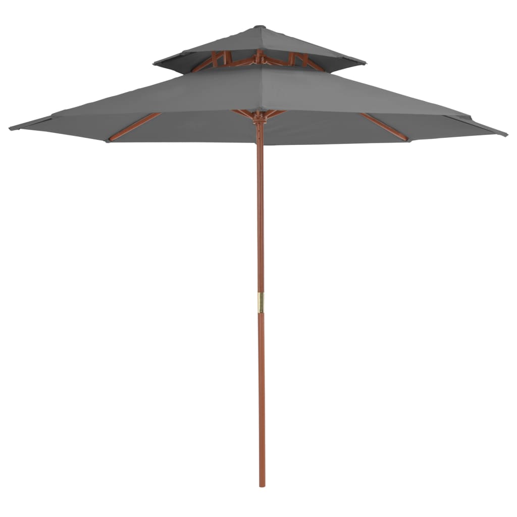 Parasol with double roof and wooden pole 270 cm anthracite