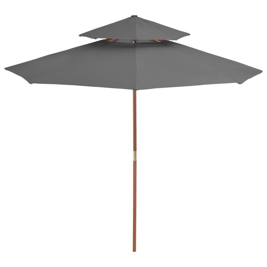 Parasol with double roof and wooden pole 270 cm anthracite