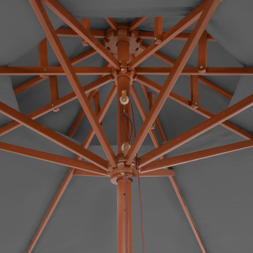 Parasol with double roof and wooden pole 270 cm anthracite