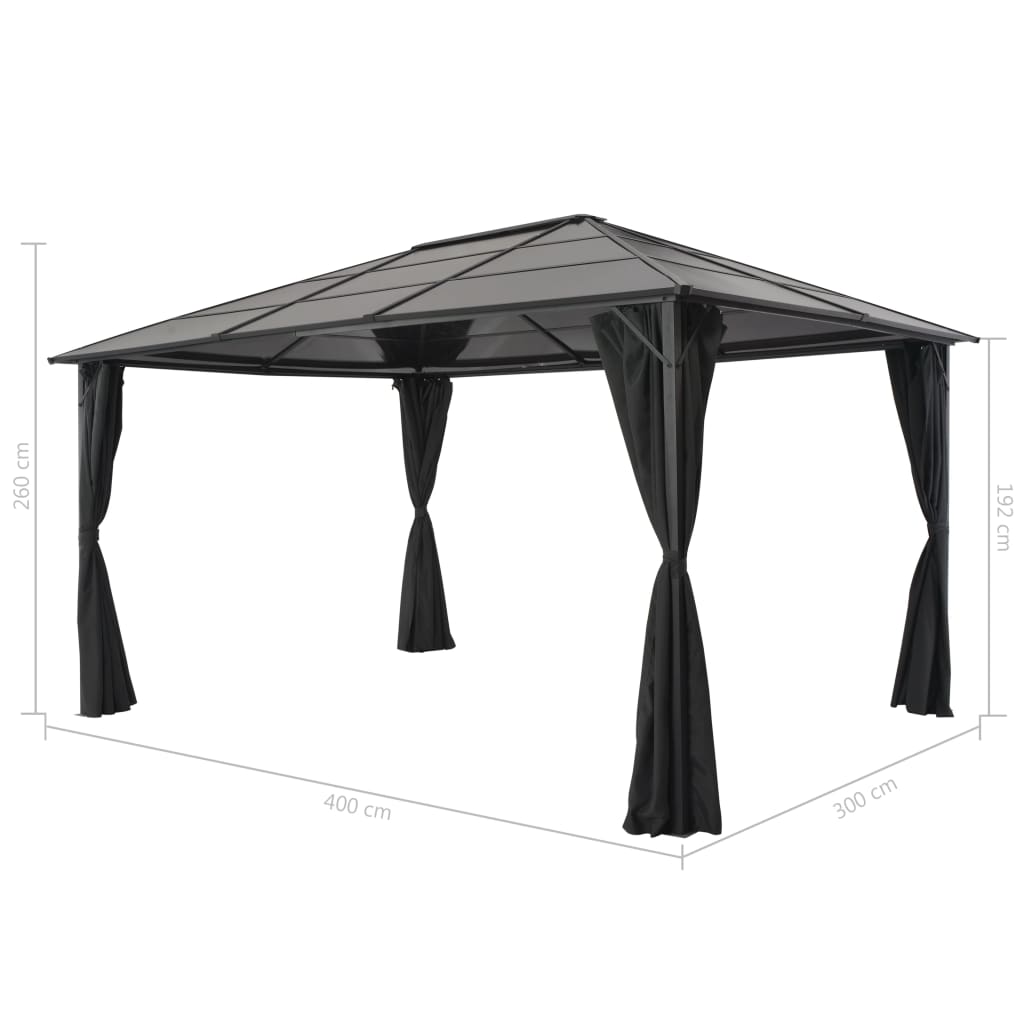 Gartenpavillon mit Vorhang Aluminium 4×3×2,6 m Schwarz