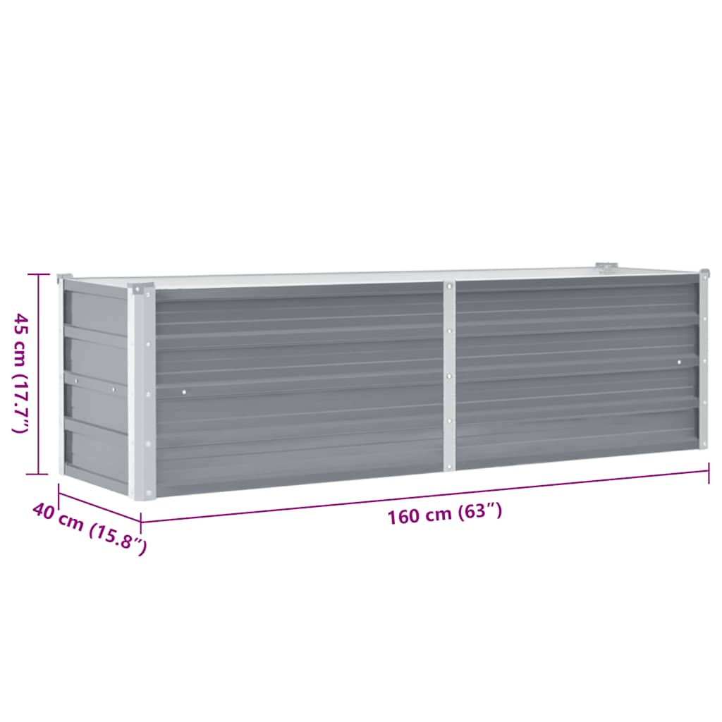 Garten-Hochbeet Verzinkter Stahl 160x40x45 cm Grau