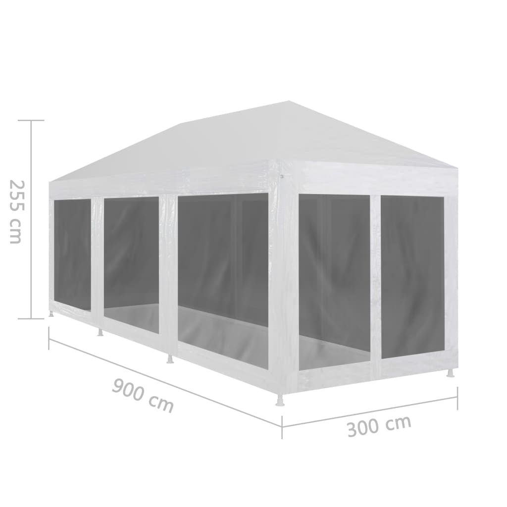 Partyzelt mit 8 Mesh-Seitenwänden 9 x 3 m