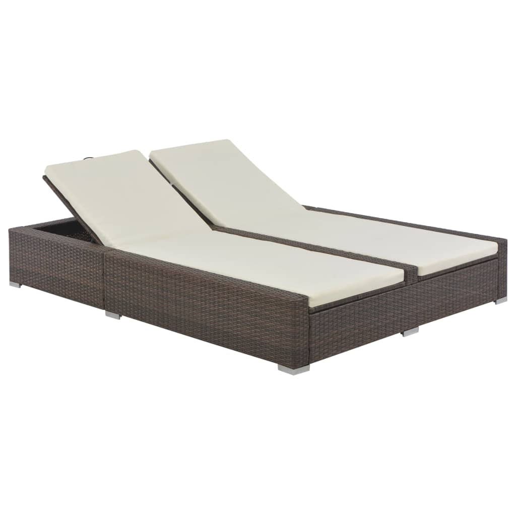 Double sun lounger poly rattan brown