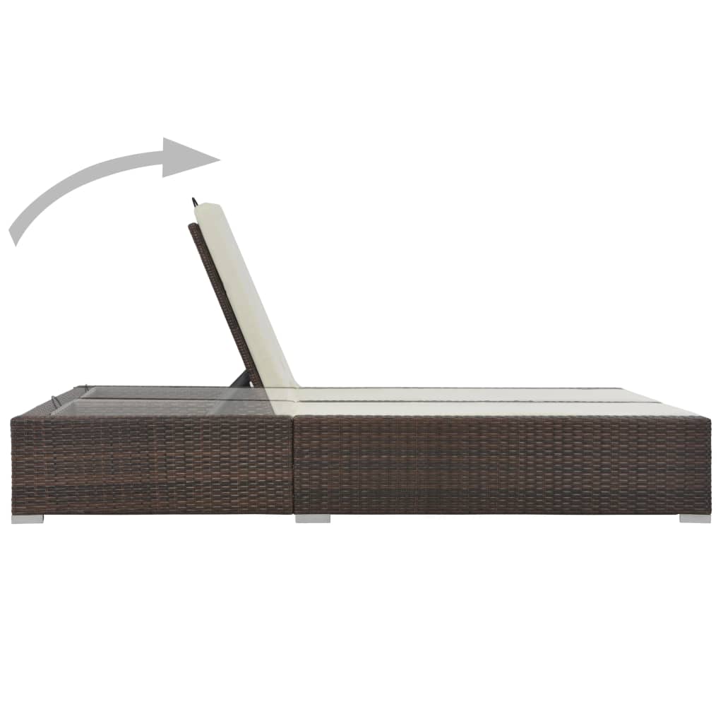Double sun lounger poly rattan brown