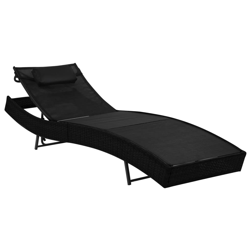 Sun loungers 2 pcs with table poly rattan and textilene black