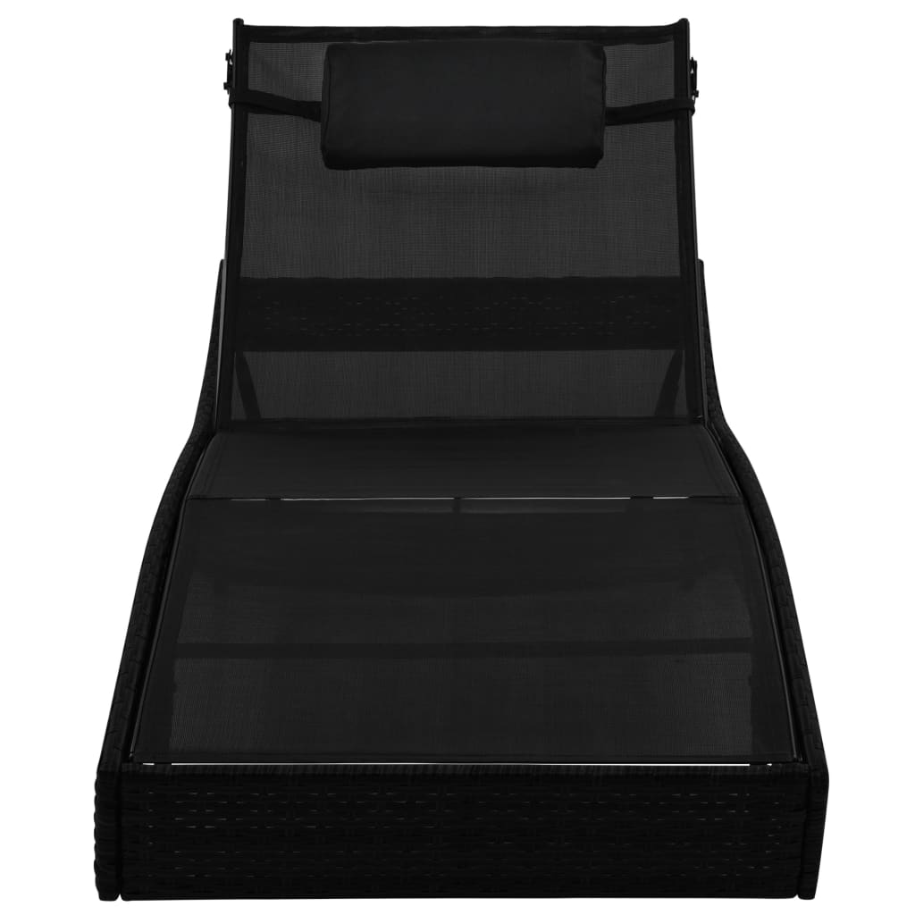 Sun loungers 2 pcs with table poly rattan and textilene black