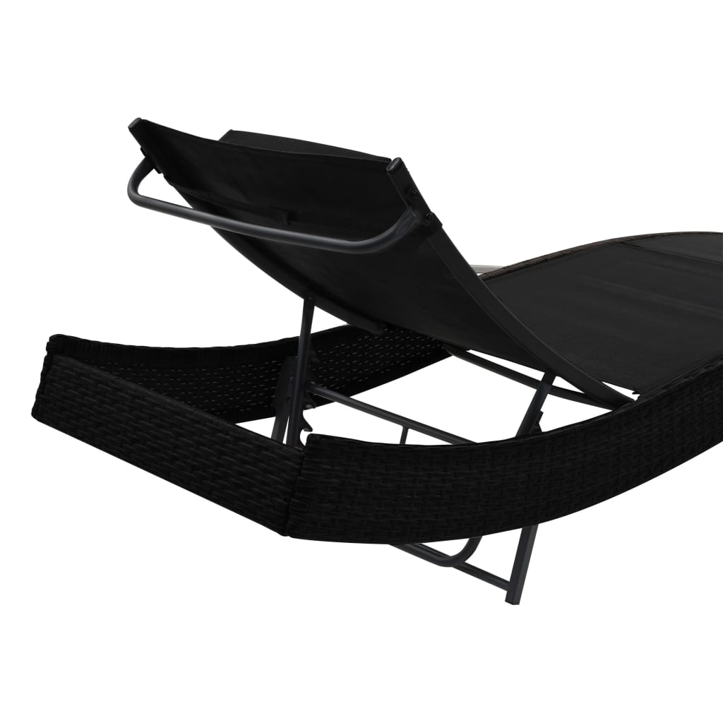 Sun loungers 2 pcs with table poly rattan and textilene black