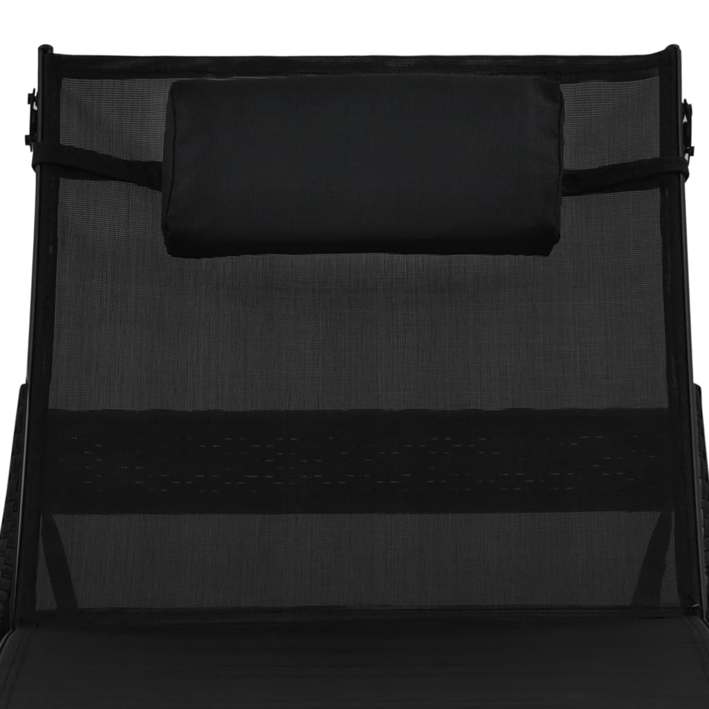 Sun loungers 2 pcs with table poly rattan and textilene black