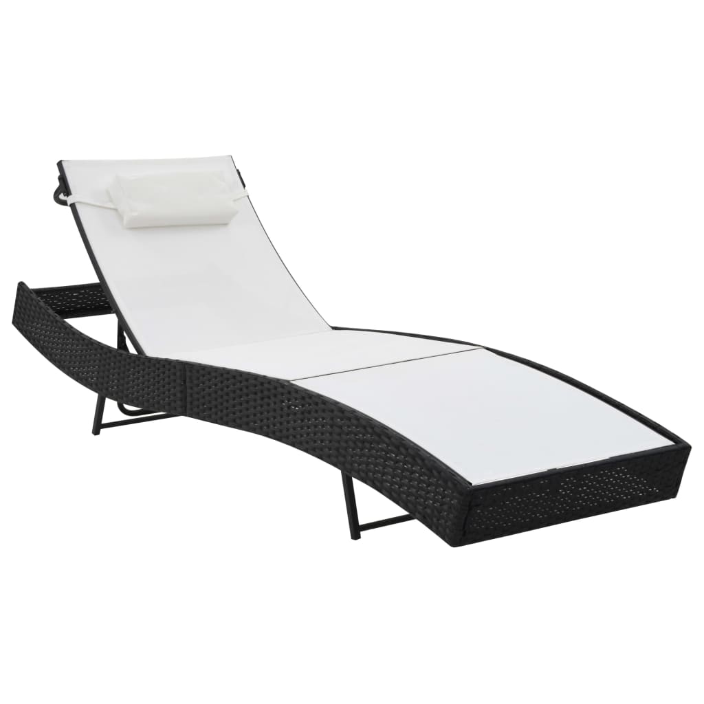 Sun loungers 2 pcs with table poly rattan and textilene black