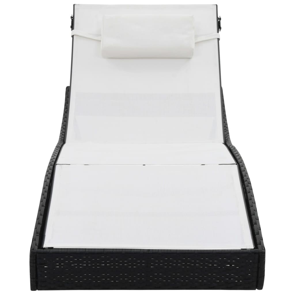 Sun loungers 2 pcs with table poly rattan and textilene black