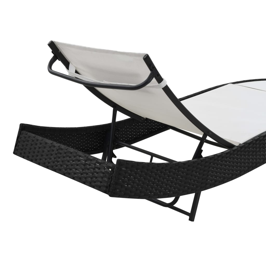 Sun loungers 2 pcs with table poly rattan and textilene black