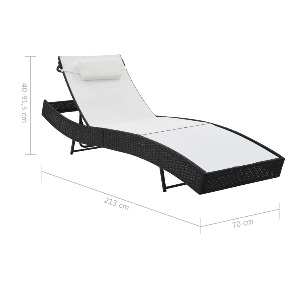 Sun loungers 2 pcs with table poly rattan and textilene black
