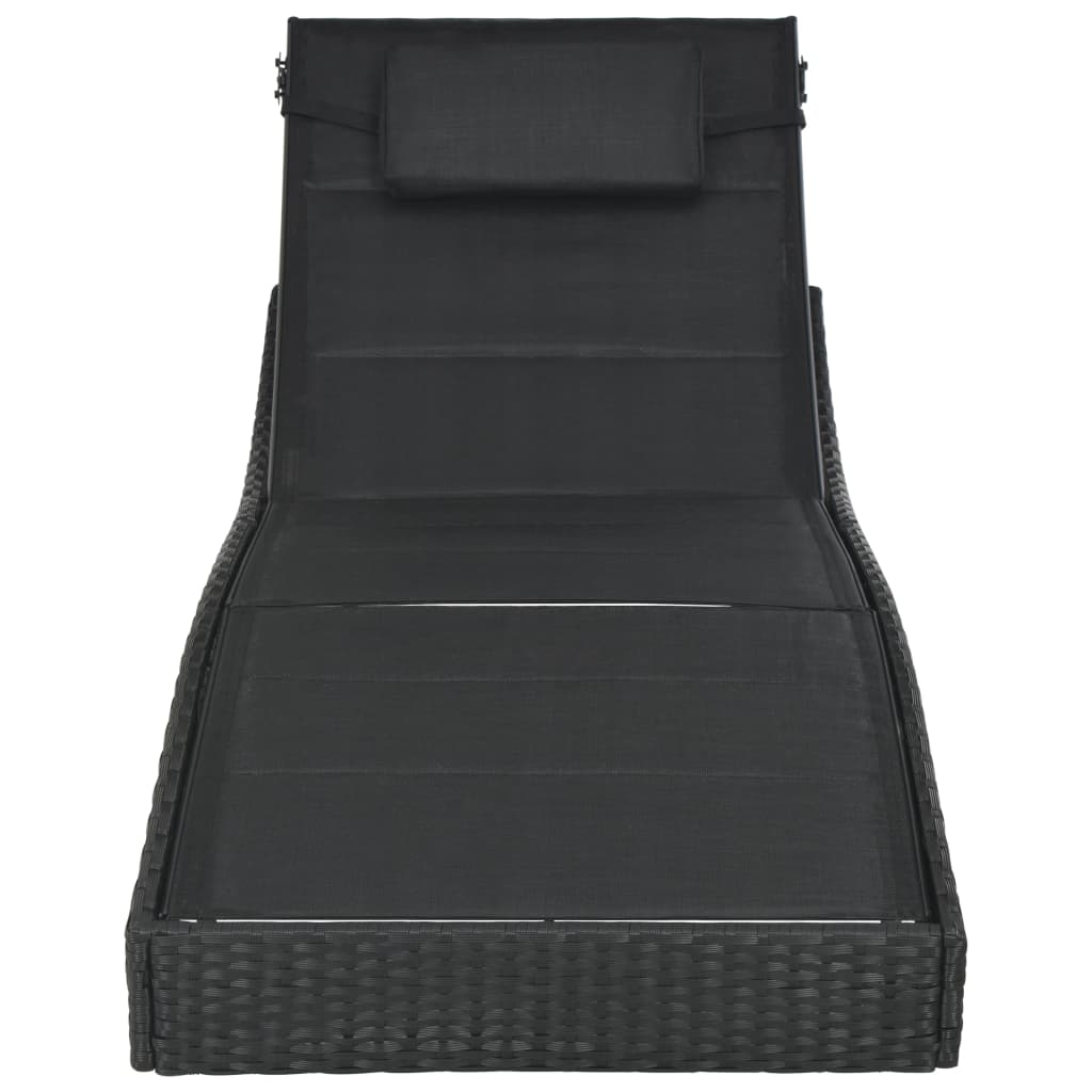 Sun lounger Poly Rattan and Textilene Black
