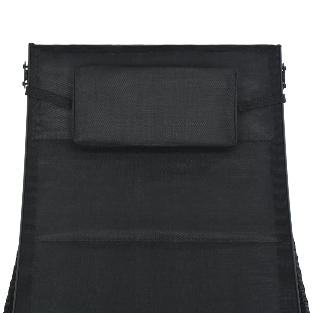 Sun lounger Poly Rattan and Textilene Black