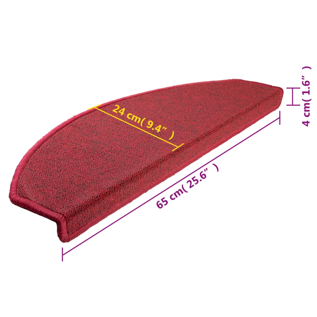 15 pcs. Stair mats Bordeaux red 65 x 24 x 4 cm