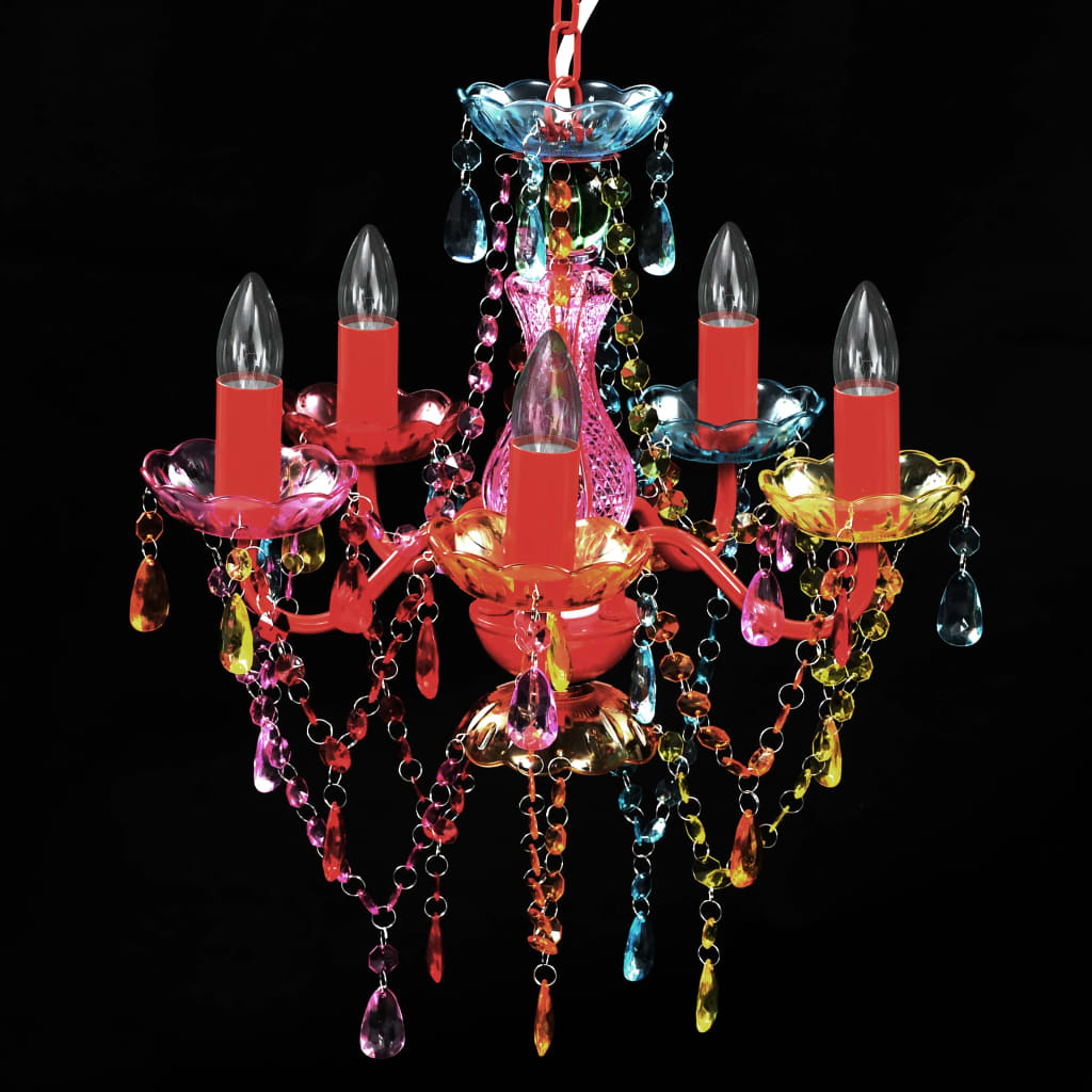 Chandelier 5 bulbs multicolored
