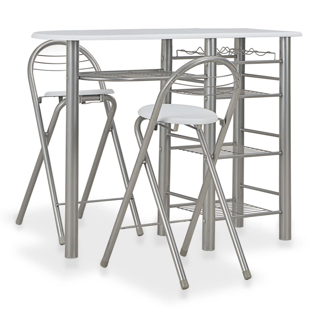 3-piece bar set with shelves wood and steel white