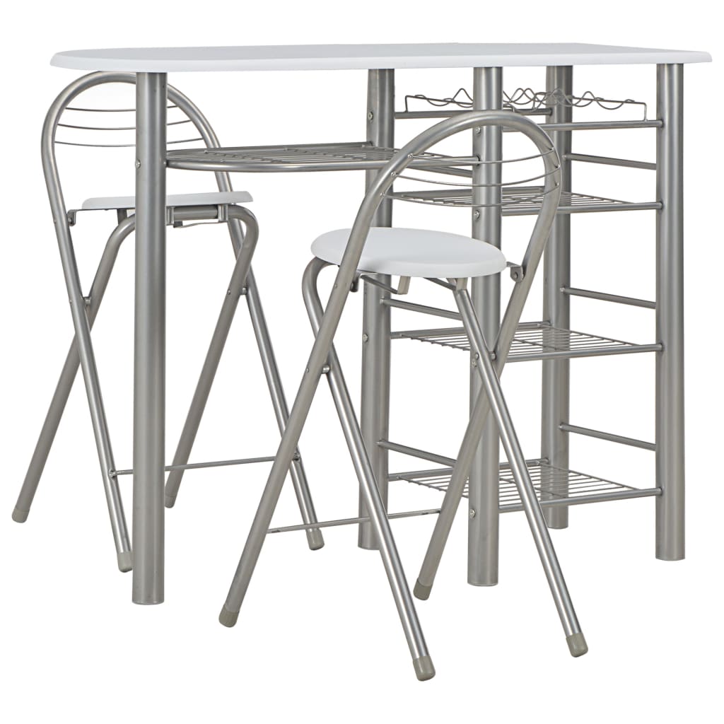 3-piece bar set with shelves wood and steel white