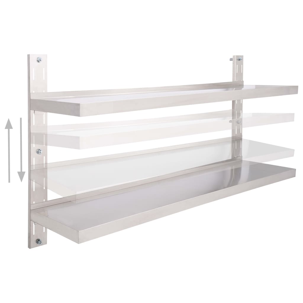 Etagère murale 2 niveaux inox 150 x 30 cm