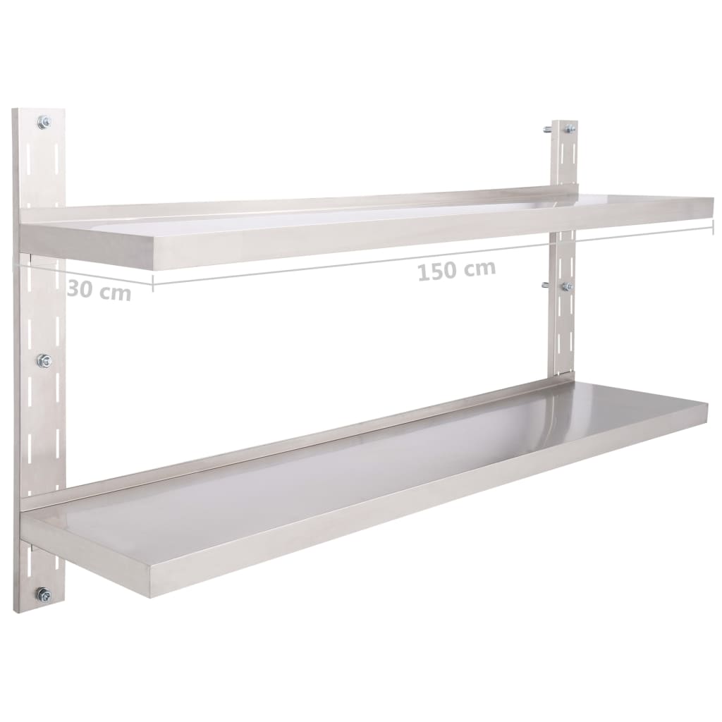 Etagère murale 2 niveaux inox 150 x 30 cm