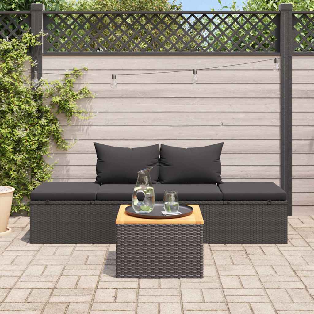 Bain de soleil avec coussin poly rotin noir