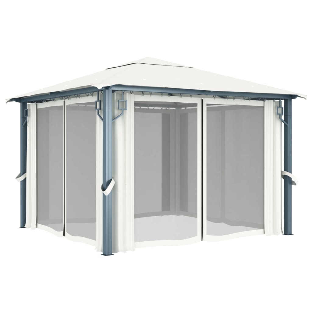 Gazebo with curtains 300 x 300 cm cream aluminum