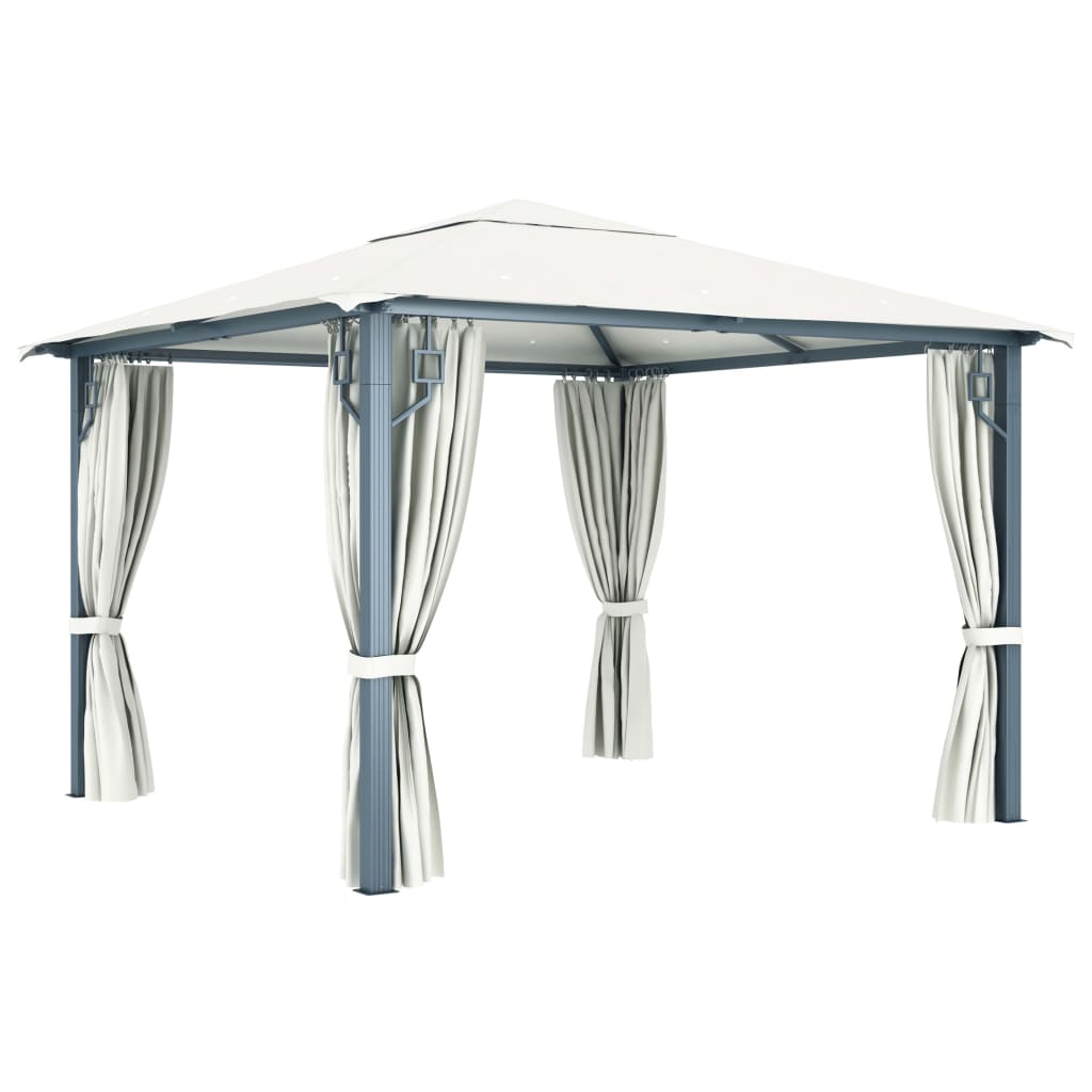 Gazebo with curtains 300 x 300 cm cream aluminum