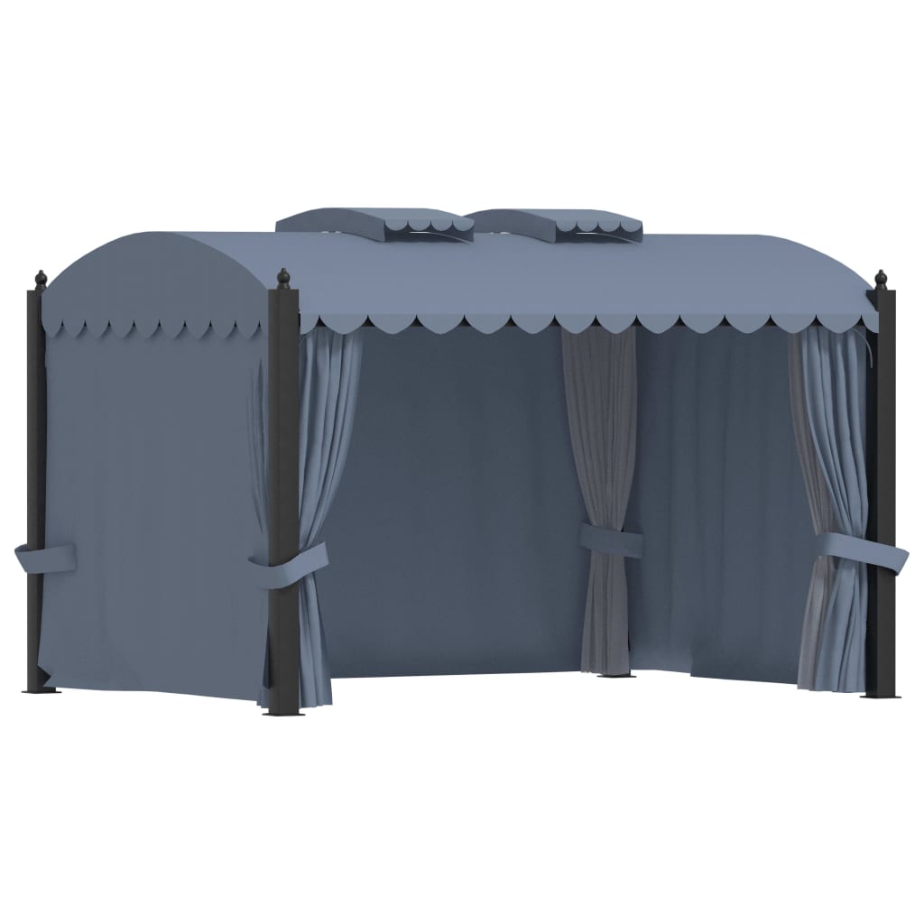 Gazebo with curtains 3 x 4 m anthracite steel